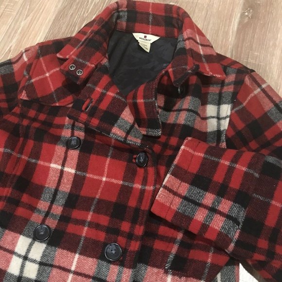 WOOLRICH Wool Blend Peacoat Womens Small S Red Black Plaid Winter Jacket - Picture 2 of 8